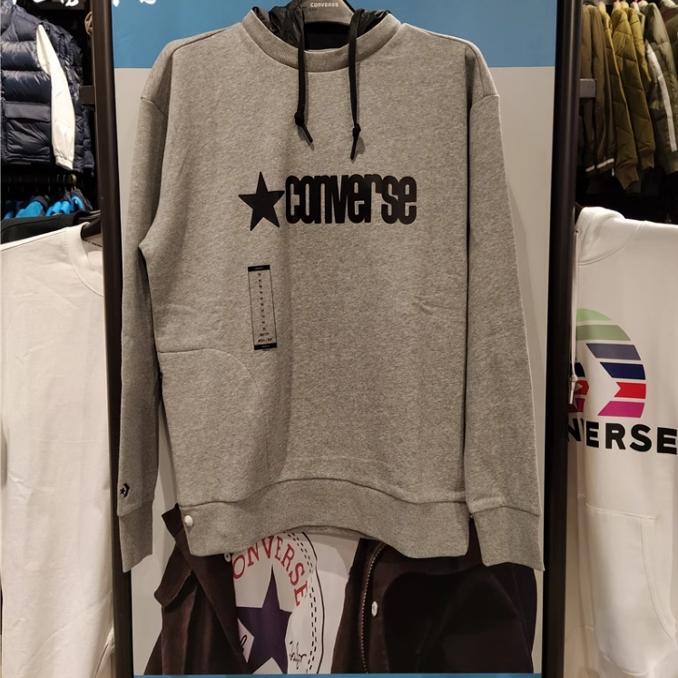 One-Zip Round-Neck Shirt, Two-Way Wear, Converse Hooded Sports Sweatshirt, Fleece-Lined Hooded Pullover 10019968