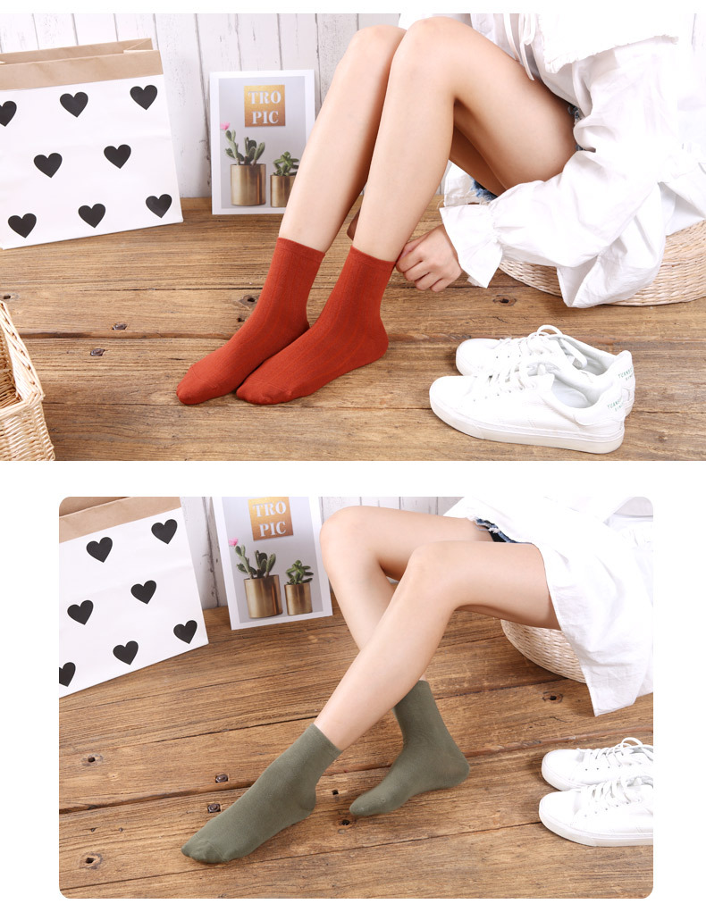 Vớ cotton đôi nữ bốn mùa thu đông Mùa thu cotton ấm thấm mồ hôi phiên bản Hàn Quốc của vớ ống năm đôi vận chuyển tất nam cổ ngắn