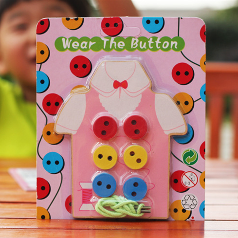 Baby sewing buttons wearing clothes toys wooden children's educational early education hands-on threading board shoelaces parent-child teaching aids