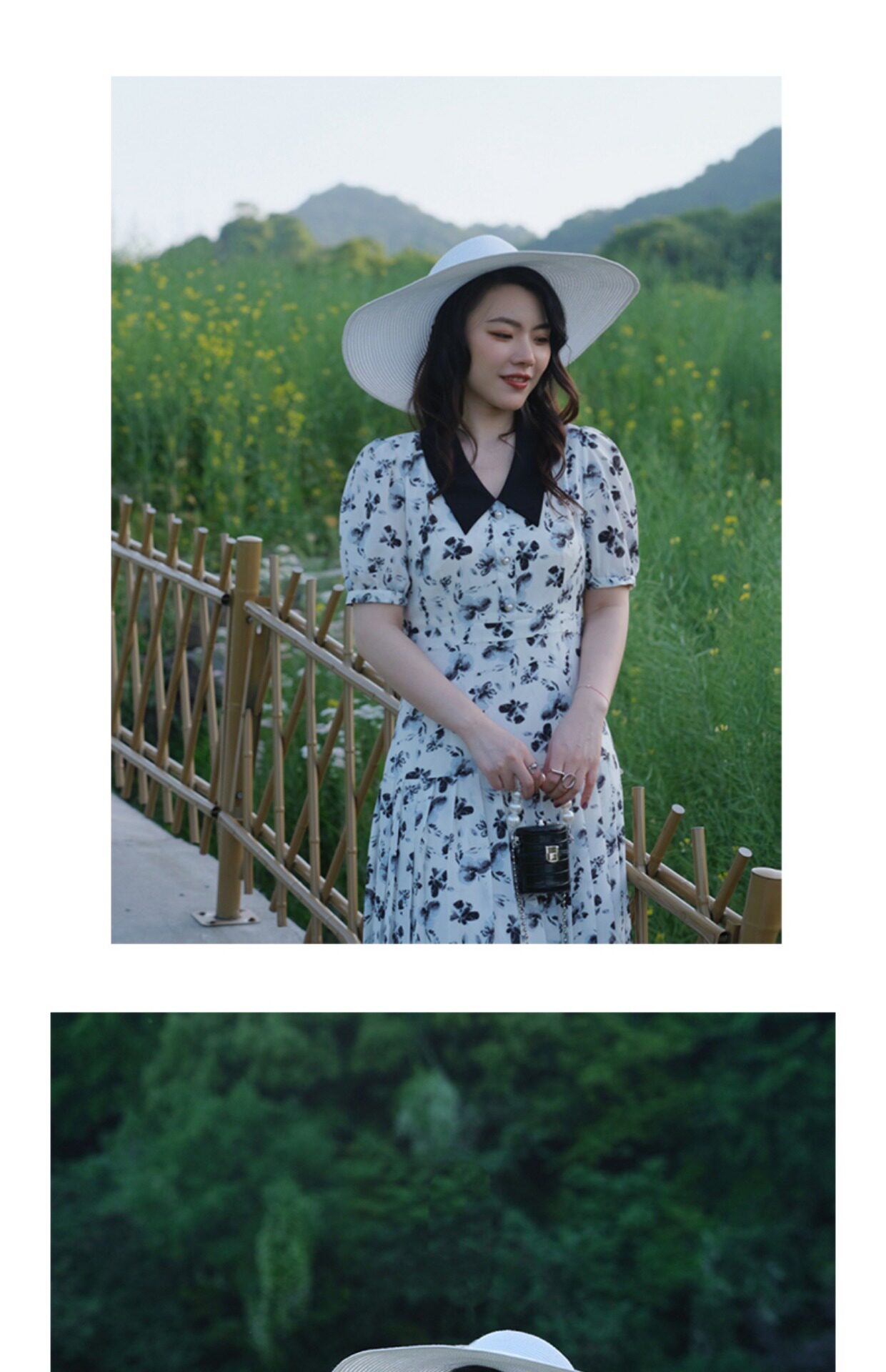 JML姜麦粒 法式复古百褶水墨连衣裙长款高腰碎花V领显瘦茶歇裙夏详情21