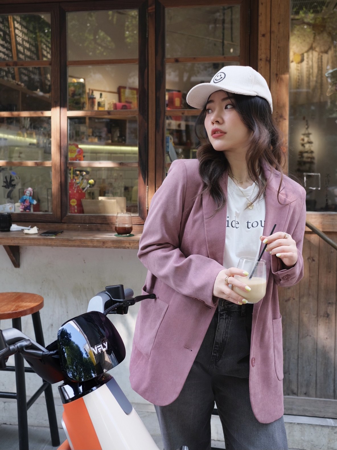 JML姜麦粒2022秋季新款干枯玫瑰脏粉色小众中长款西装长袖外套女详情10