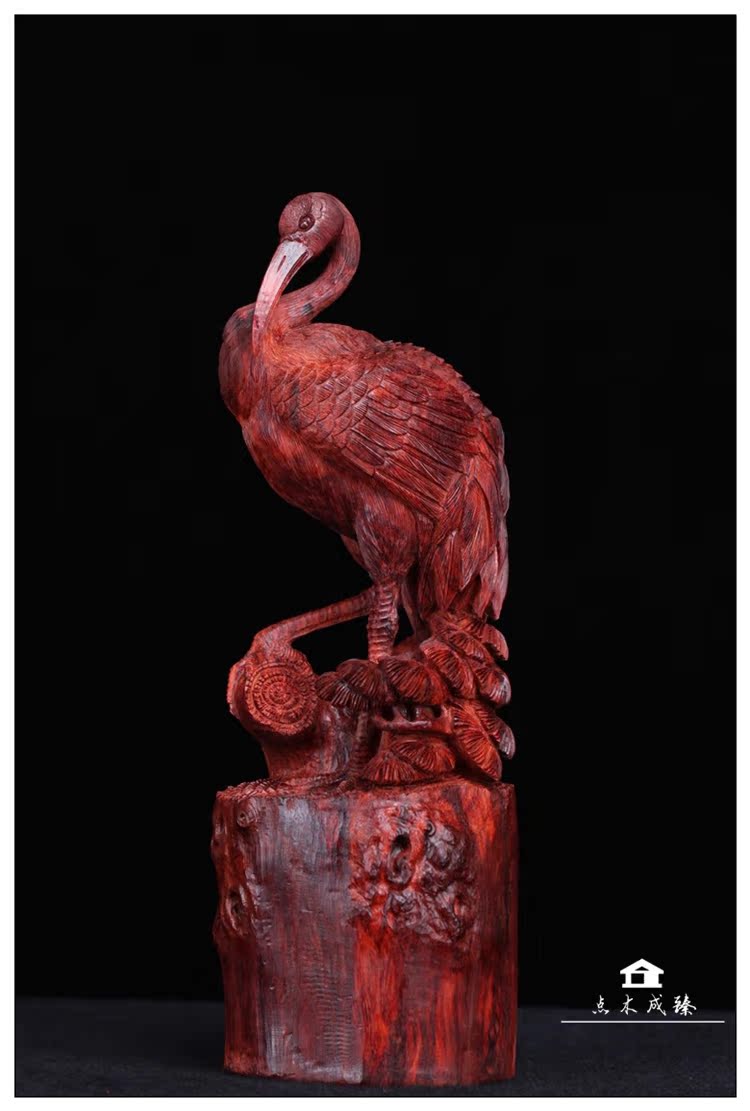 Red Wood India Small Leaf Purple Sandalwood Old Stock Pine Crane Longan Wood Engraving Pendulum Pieces Handicraft Living Room Home Residence Ornament Creativity