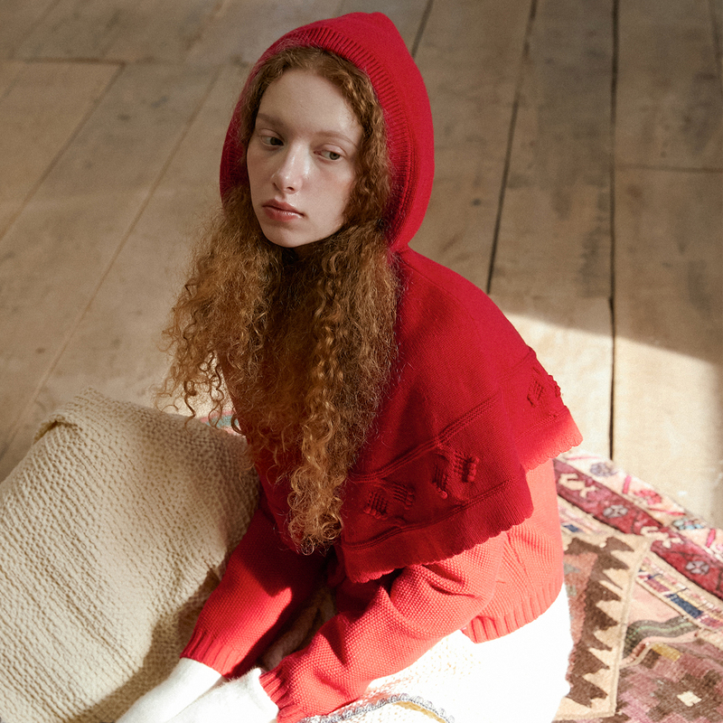 Llano Balaclava Hat Cape Red Nordic Sweet Cute Warm Hat Makes Face Look Smaller for Girls Autumn and Winter
