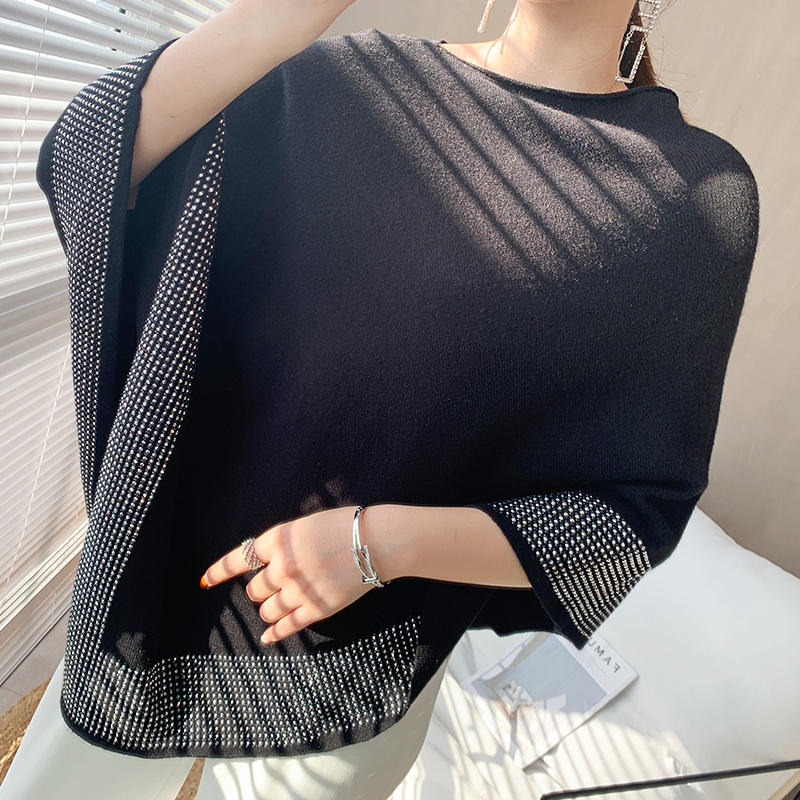 2021 spring and autumn women's clothing cloak cloak with sleeveless sleeve head sweater jacket flow Su 100 lap up silk-knit weaters trendy