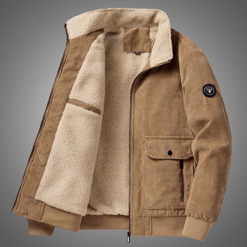 Stand Collar Work Jacket for Men, Winter 2025 New Style, Lamb Wool, Multi-Pocket Cotton Coat, Casual Thickened