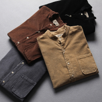 Foreign trade Mens slim fashion Japanese retro collar casual cotton corduroy shirt Joker long sleeve coat tide