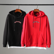 Autumn and winter mens fake two-piece letter embroidery hooded pullover loose sweater can couple sweaters