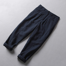 Fabric is the focus wool cotton knitted composite spring new mens multi-pocket casual pants slim ankle-length pants tide