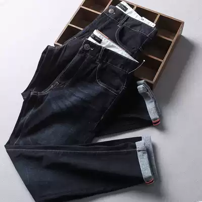 Inner thin velvet daily commuter series autumn and winter new men's small straight tube plus velvet jeans trousers tide