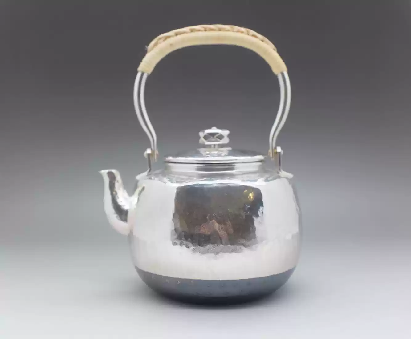 日本銅鍍銀壺秀峯堂作六角肩衝湯沸茶壺茶具手工壺原裝原箱-淘寶Taobao