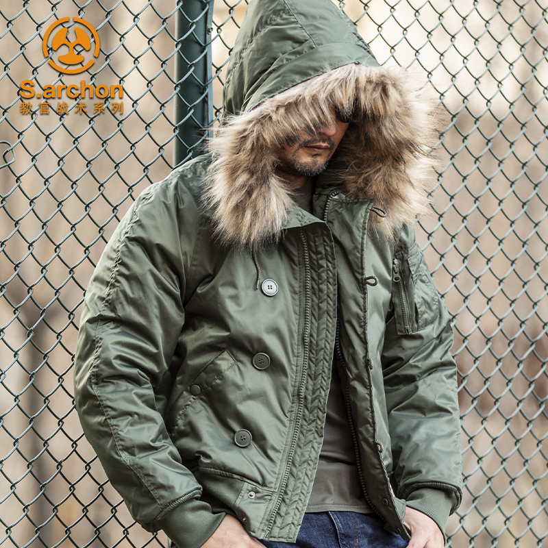 Winter military fans Tactics N2B Anti-cold suit Outdoor Lianhood Large fur collar Tactical cotton clothes Men's cold coat thick coat-Taobao