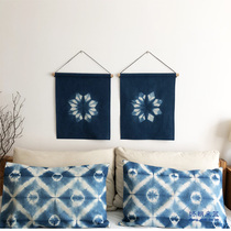 ) Original handmade blue dyed grass and wood dyed flag hanging cloth wall hanging cloth wall hanging cloth GB1-3