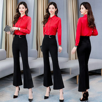 Promotional elegant fashion suit trend spring simple and capable temperament Bell pants slim two-piece female