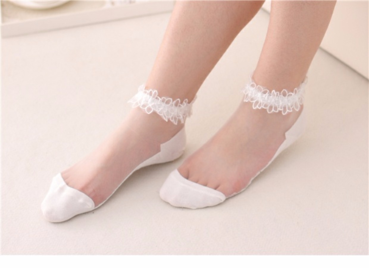 Nhật nhỏ ren tươi công chúa vớ vớ siêu mỏng thủy tinh pha lê nữ retro vớ ren trắng - Vớ sợi tre tất lười nam