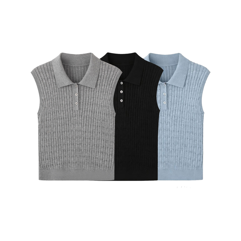 Same Style as in the Mall, 26 Summer New Women's Casual Turn-Down Collar Pullover Sleeveless Knitted Vest for Women A1Efg213K