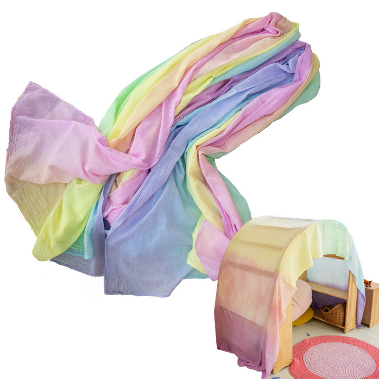 Waldorf Living Center Hand-Dyed Rainbow Cotton Fabric Kindergarten Home Scene Decoration Dollhouse Curtain 4m