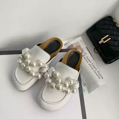 Slippers women's summer wear 2021 new pearl baotou half slippers asigo with the same flat-bottomed fashion lazy sandals