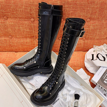 Boots womens boots autumn white McQueen board Martin boots Womens new velvet lace-up long barrel thick bottom high barrel knight boots