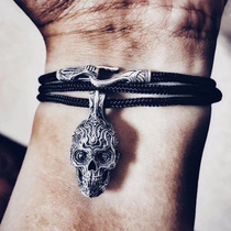 Spot U.S. William Henry P5 (small) umbrella rope chain silver buckle sterling silver hand carved skull necklace