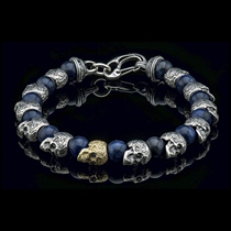 Spot William Henry BB4 Upgraded Blue Sodalite Sterling Silver Skull 18K Gold Skull Sapphire Mosaic