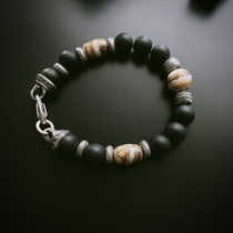 Spot William Henry BB7 Ice Age Black Agate Mammoth Molar Fossil Beads Sterling Silver Buckle Bracelet