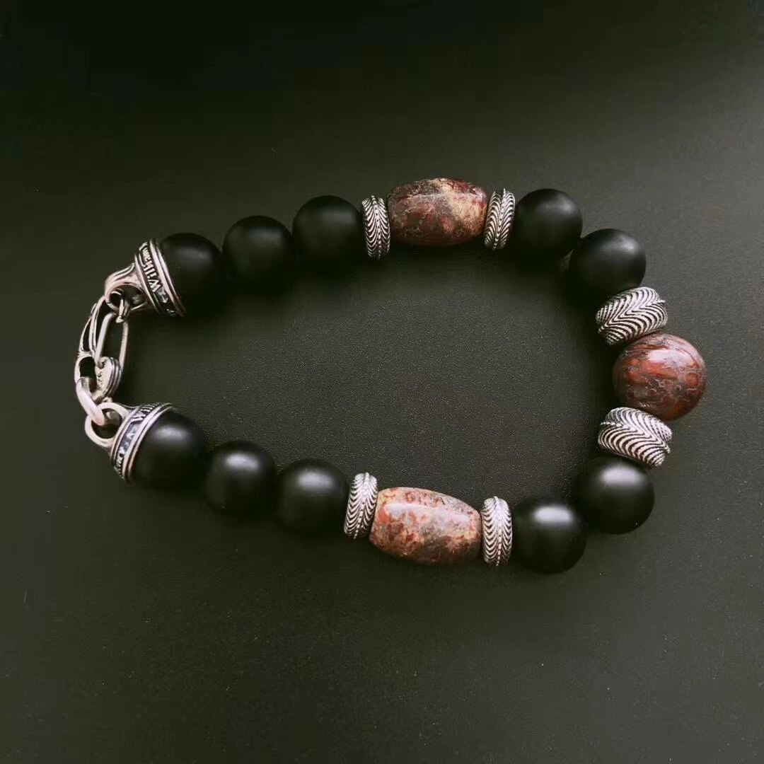William Henry BB7 Jurassic fossil black agate beads silver beads European and American trend hand