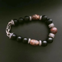 William Henry BB7 Jurassic Fossil Black Agate Beads Silver Beads European and American Trend Bracelet