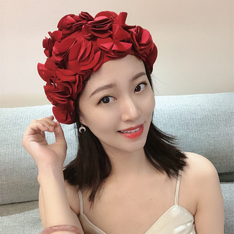 Enlarged swimming cap woman long hair comfortable and breathable protective ear adult large Korean fashion solid petal spa swimming cap