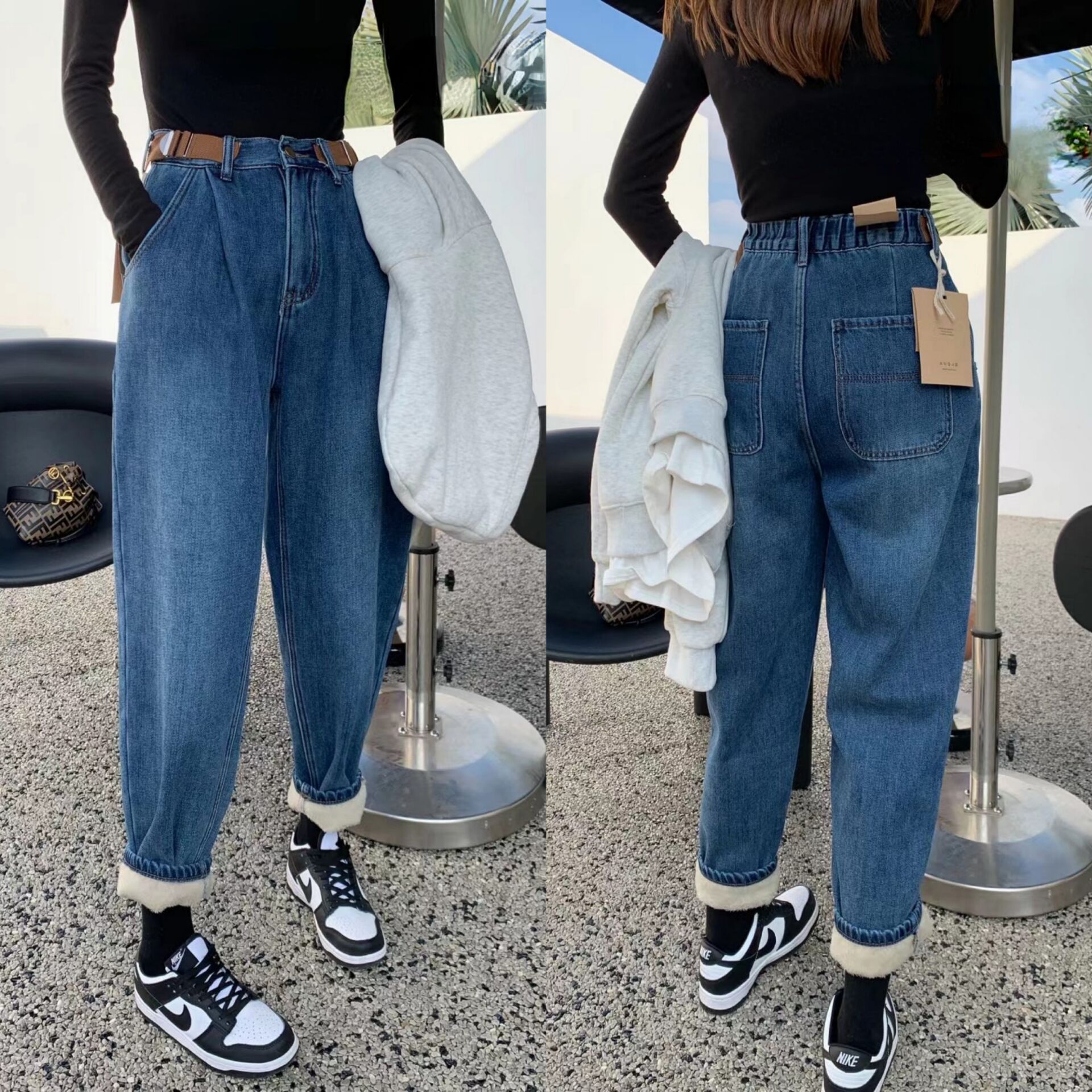 Large Size Yard Plus Suede Jeans Woman Winter 2021 New Thicken Kharen Pants Fat Sister Mm High Waist Loose Robe Pants