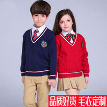 School uniform jacket childrens spring style English sweater red Tibetan youth boys and girls spring and autumn primary and secondary school students sweater
