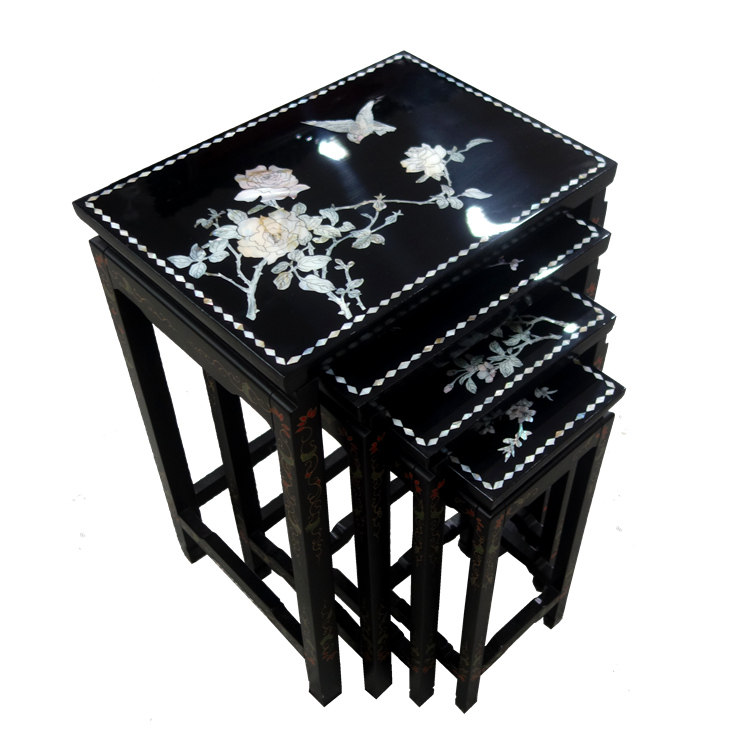 Lacquer art shell inlaid snail flower bird flower table 4 sets of flower stand Yangzhou lacquerware new Chinese classical home decoration