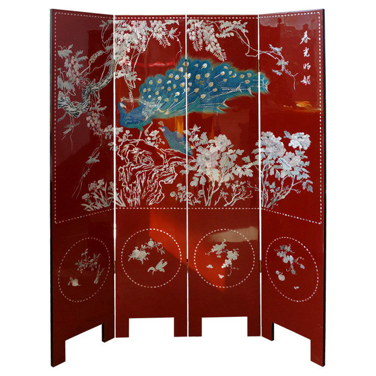 Yangzhou Lacquer Shell Inlaid Flat Grinding Snail Platinum Spring Bright Sunny 4-fold Screen Xuanguan Custom Lacquer Art New Chinese