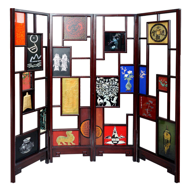 Lacquer Art Comprehensive Crafts Huaxia Civilization Four Fold Xuanguan Screen Partition Yangzhou Lacquer New Chinese Vintage Decoration