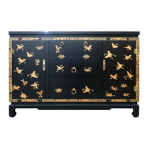 Lacquer Art Home Painted Butterfly Three Door Double Drawer Entrance Decorative Cabinet Yangzhou Lacquer Ware New Chinese Classical Solid Wood Furniture