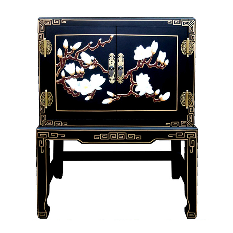 Yangzhou Lacquer Ducal Jubilee with the same piece of bone stone inlay jade Orchid double door case Several lacquer art New classical solid wood furniture