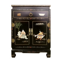 Lacquered bone stone inlay with double door pull-out headboard decorative cabinet Custom Yangzhou lacquerware New Chinese vintage solid wood furniture