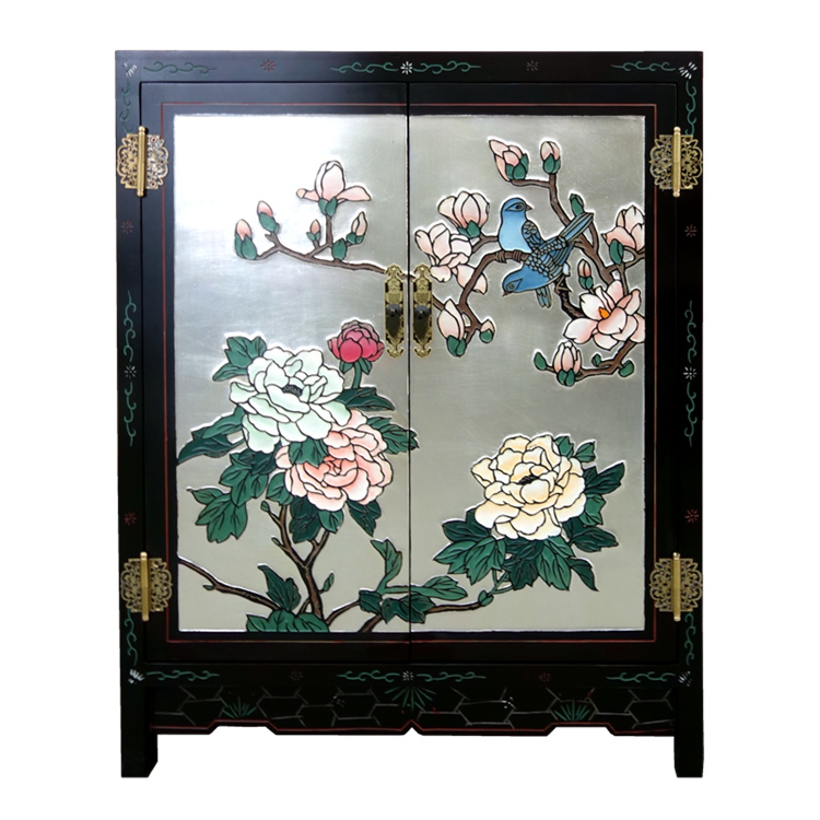 Yangzhou Lacquer Engraving Lacquer 30 Inch Double Door Xuanguan Decorative Cabinet Shoes Cabinet Lacquer Art Neoclassical Lacquer Art Home Solid Wood Furniture