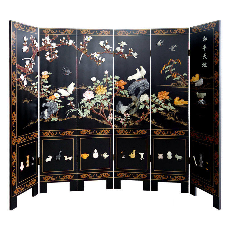 Painting Artificial Bone with six - fold masonry screen partition of Yangzhou Paint Instrument New Chinese classical solid wood home decoration
