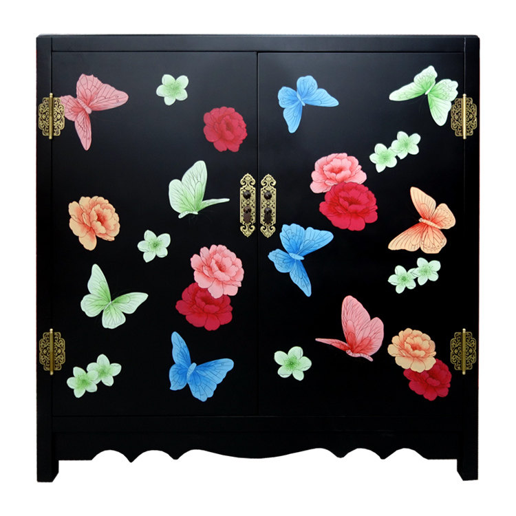 Lacquer art color painted butterfly double door Xuanguan Decorative Shoe Cabinet Custom Yangzhou Lacquer Ware New Chinese Vintage Solid Wood Furniture