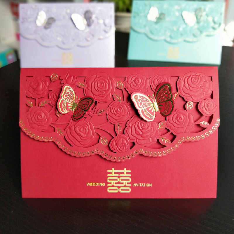 Creative Wedding personality Please post wedding Custom Chinese style Please Cambodian bronzing red invitation letter Wedding Celebration Web Red Comedy