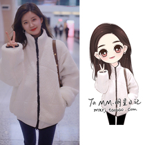 I like you Zhao Lu Si with the same white lamb coat womens autumn and winter retro Korean version loose cotton jacket