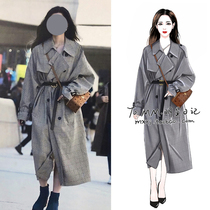 2021 star Korean street shot the same plaid trench coat coat long over the knee British style quality womens coat