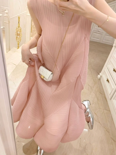 Розовое летнее платье с рукавами без рукавов, комфортная длинная юбка, оверсайз, средней длины