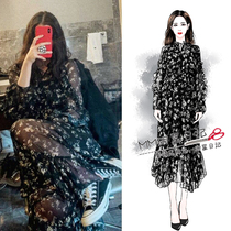 Ouyang Nana the same floral chiffon dress 2021 spring and summer new base long dress waist thin temperament woman