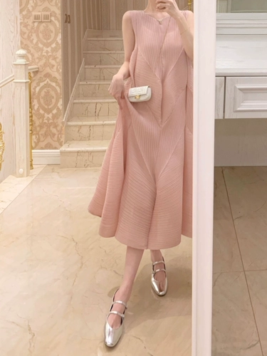 Розовое летнее платье с рукавами без рукавов, комфортная длинная юбка, оверсайз, средней длины