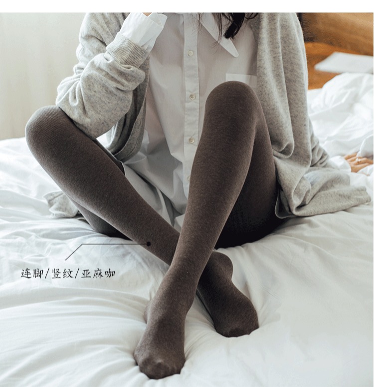 Chất liệu cotton sọc dọc mỏng cộng với nhung ấm áp mùa thu và mùa đông quần legging cạp cao nữ dày lên bước quần xám quần tất nữ hàn quốc
