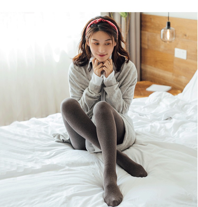 Chất liệu cotton sọc dọc mỏng cộng với nhung ấm áp mùa thu và mùa đông quần legging cạp cao nữ dày lên bước quần xám quần tất nữ hàn quốc
