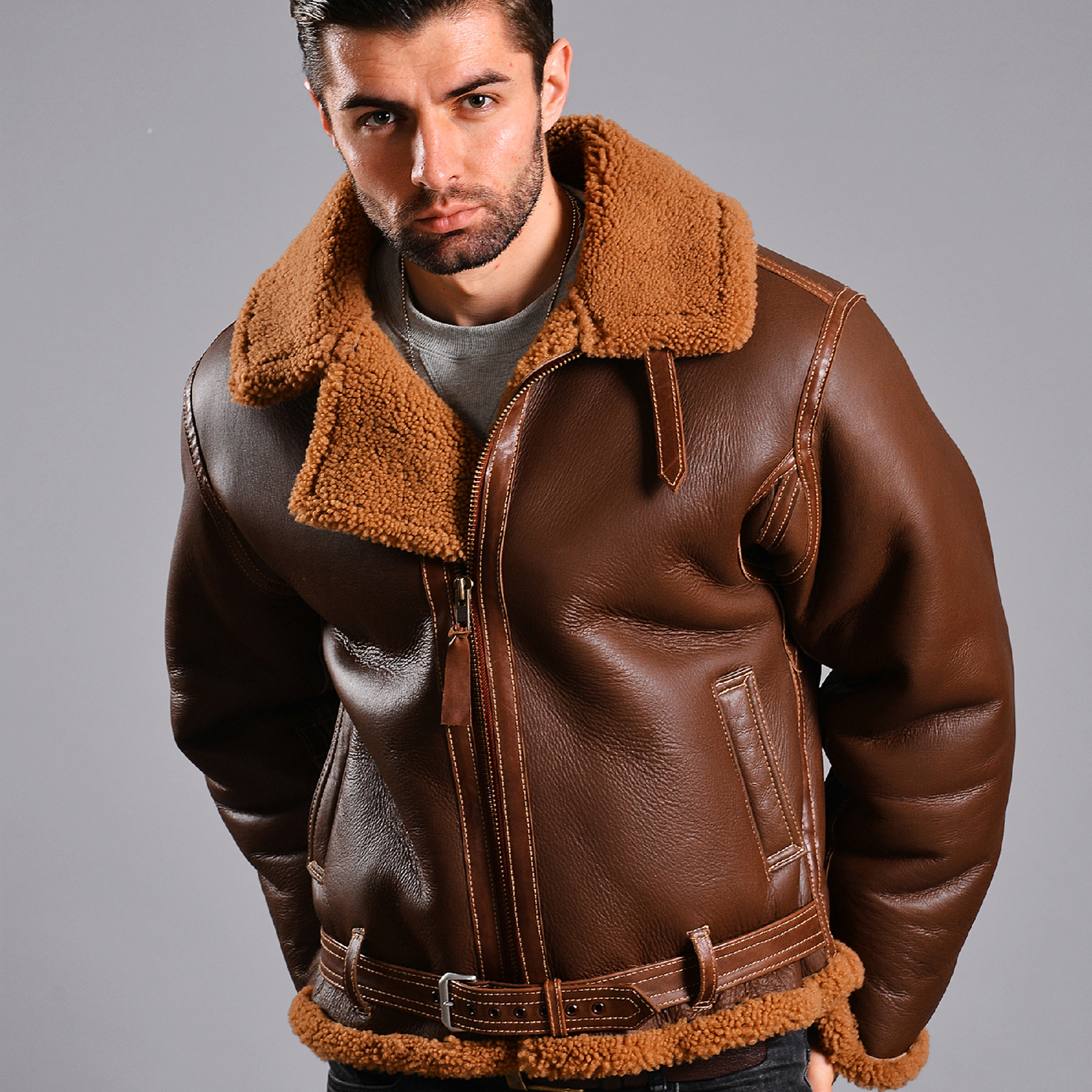 Original dress British Royal Owen RAF fur integrated flying jacket New thickened warm goat leather clothing