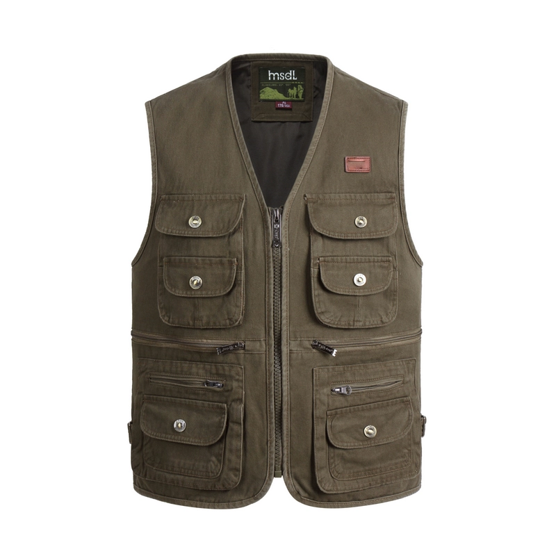Bố tải nhiều túi cotton nam vest bình thường mùa xuân và mùa thu vest mỏng vest trung niên áo ghi lê nam