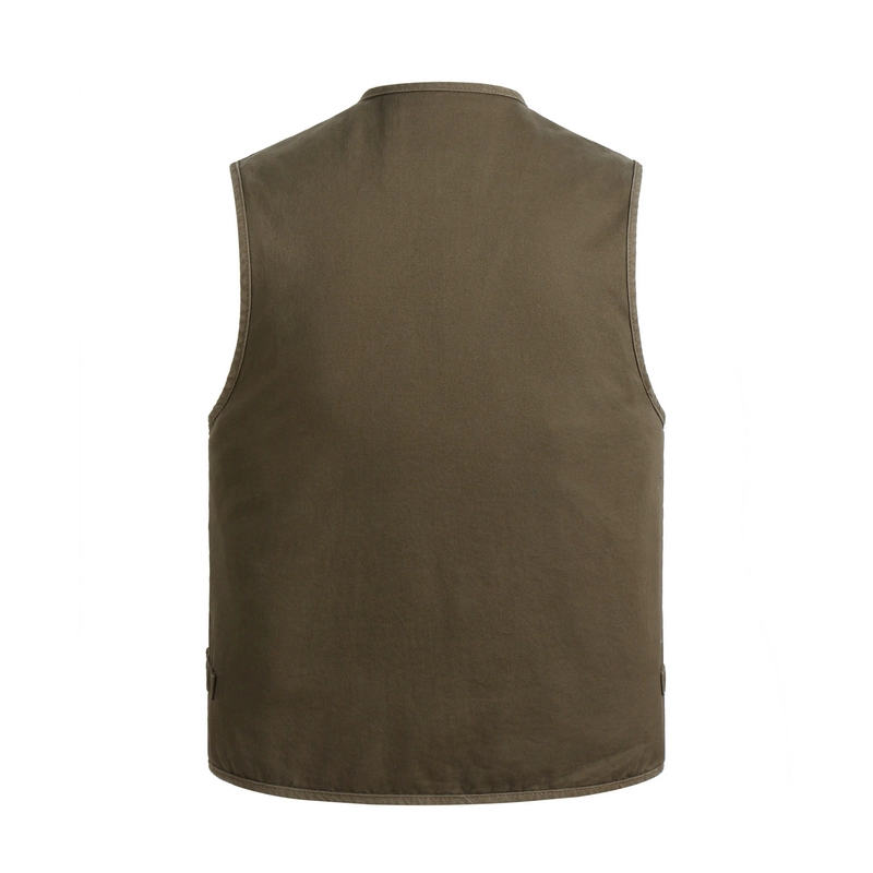Bố tải nhiều túi cotton nam vest bình thường mùa xuân và mùa thu vest mỏng vest trung niên áo ghi lê nam